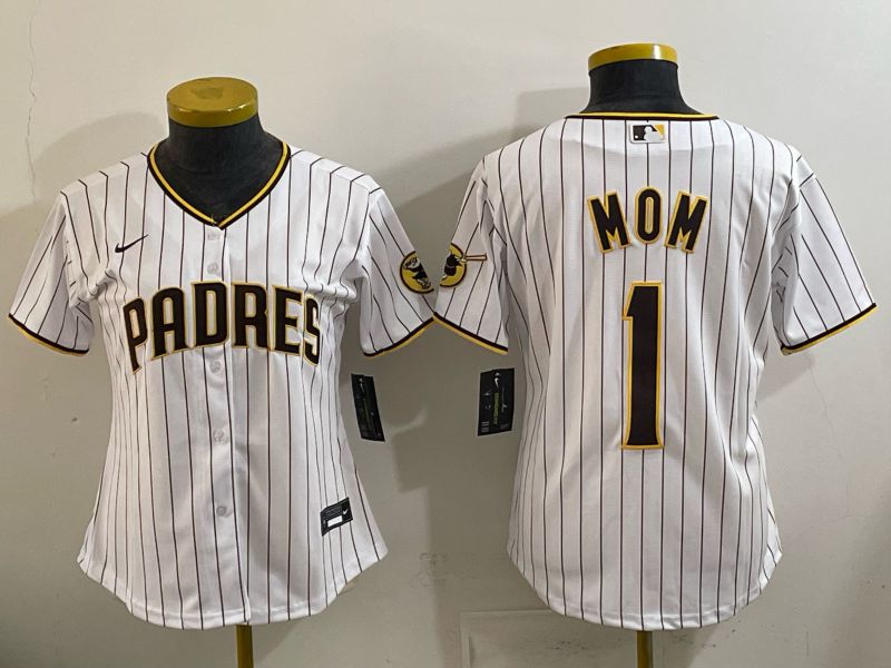 Women 2026 Nike San Diego Padres #1 Mom White stripe Game MLB Jersey 01->women mlb jersey->Women Jersey